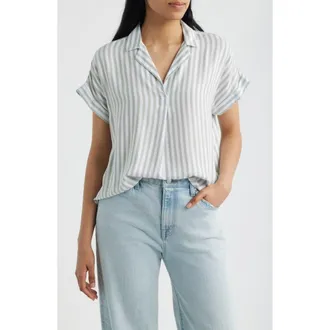 Beach Lunch Lounge Deni Stripe Shirt in Green Moss at Nordstrom, Size X-Small