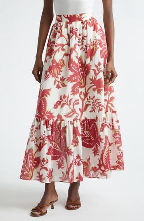 Etro Flounce Hem Cotton Maxi Skirt in Print On White Base at Nordstrom, Size 12 Us
