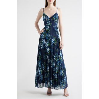 Julia Jordan Floral Pleated Gown in Navy Multi at Nordstrom, Size 12