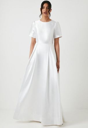 Coast Short Sleeve Bow Back Twill Wedding Dress