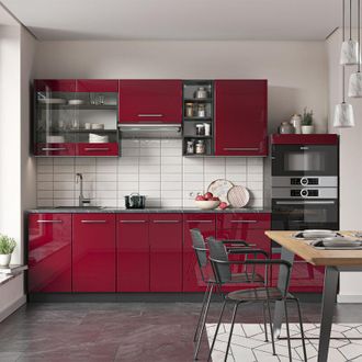 Vicco Mueble De Cocina Fame-line, Burdeos Brillo Intenso/antracita, 280 Cm Sin Encimera