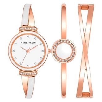 Anne Klein Quartz Crystal White Dial Ladies Watch and Bracelet Set AK-3292WTST