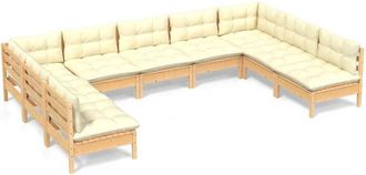 vidaXL Muebles De Jard&iacute;n 9 Pzas Y Cojines Madera Maciza De Pino Crema Vidaxl