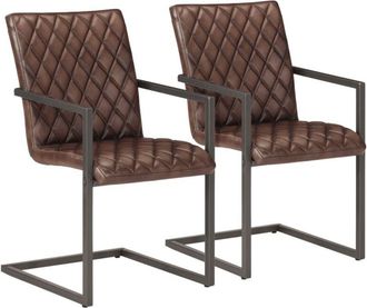 vidaXL Vidaxl - Sillas Voladizas De Comedor 2 Unidades Cuero Aut&eacute;ntico Marr&oacute;n
