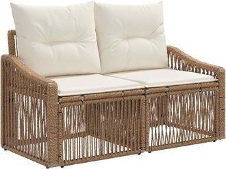 vidaXL Sof&aacute; De Jard&iacute;n 2-n&uacute;mero De Plazas Beige Rat&aacute;n Sint&eacute;tico Vidaxl