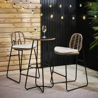 Furniturebox Belize Rattan Outdoor Bar Set with Cushions in Cream