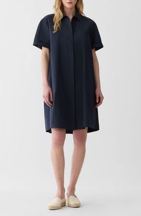 Lafayette 148 New York Pleated Organic Cotton Poplin Shirtdress in Ink at Nordstrom, Size X-Small