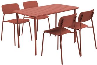 Sweeek Metal garden table 120 cm + 4 chairs, terracotta - Amelia + Liva