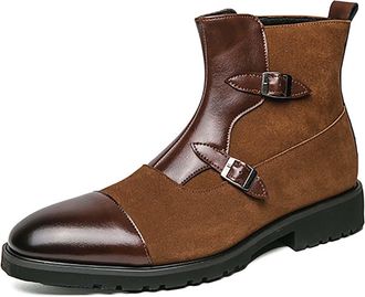 Generic Mens Winter Ankle Boots with Round Toe, Anti-Slip Design, Easy On Off Short Boots with Side Zip for Office, Walking and Social Occasions,Brown,12.5 UK
