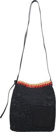 Jil Sander Zwarte Raffia Schoudertas
