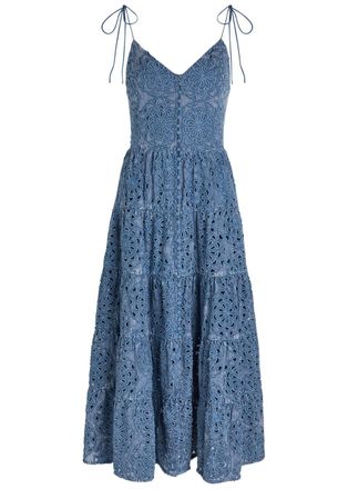 Alice & Olivia Shanti Embroidered Chambray Midi Dress - Blue - 8 (UK12 / M)
