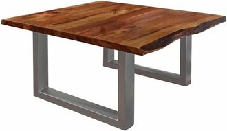 Massivmoebel24 Freeform 2 Tavolino da salotto in legno di acacia - laccato / noce 90x90x45