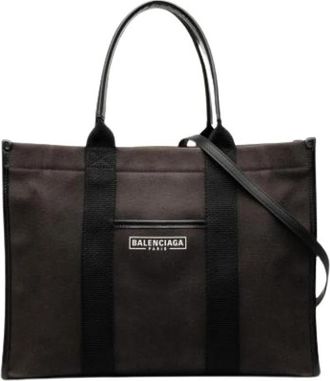 Balenciaga Pre-owned Canvas Tote Bag - Dames - Vintage Shopper - Bruin - ONE Size - Leer - Vintage