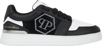 Philipp Plein Schoenen, unisex, Zwart, 45 EU, Leer, Lo-Top Sneakers Crystal Hexagon