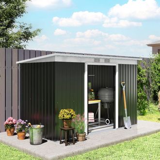 OUTSUNNY 9 x 4FT Outdoor Metal Frame Garden Storage Shed w/ 2 Door in Dark Grey