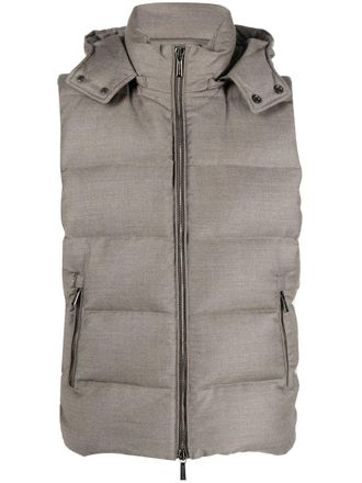 Moorer hooded sleeveless padded gilet - men - Polyamide/Virgin Wool/Cashmere/Feather Down - 54 - Neutrals