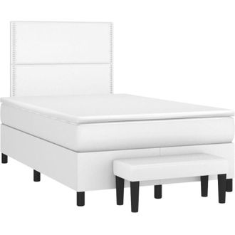 vidaXL Vidaxl - Cama Box Spring Con Colch&oacute;n Cuero Sint&eacute;tico Blanco 120x200 Cm