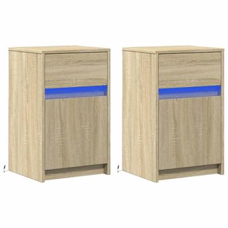 vidaXL Vidaxl - Mesitas De Noche Luces Led 2 Uds Madera Ingenier&iacute;a Roble Sonoma