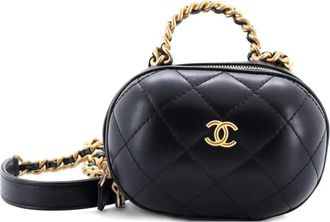 Chanel CC Bubble Top Handle Vanity Case with Chain Quilted Lambskin Mini satchel - Zwart
