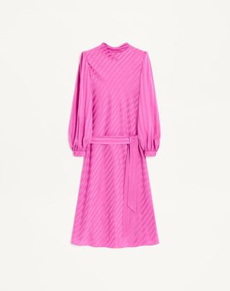 Valentino Abito Midi In Jacquard Lucido Opaco Riga Logo Donna FUCSIA 36