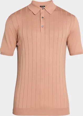 Kiton Men & apos;s Wide Rib Sea Island Cotton Polo Sweater