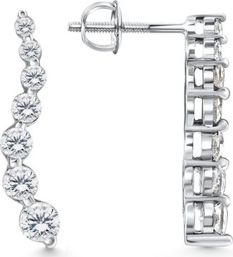 Pompeii3 1Ct Natural Diamond Journey Earrings 7-Stone 14k Gold 1 Tall Screw Back Studs