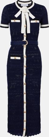 Self Portrait Bow-detail pointelle cotton-blend midi dress