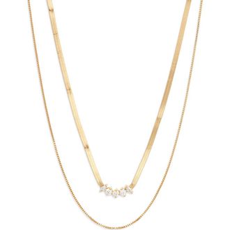 Nordstrom Cubic Zirconia Bar Layered Chain Necklace in Clear- Gold at Nordstrom