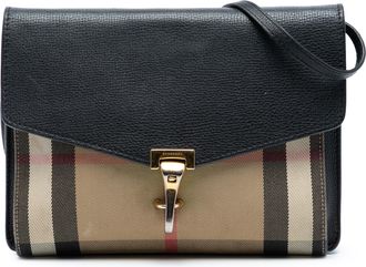 Burberry Womens Pre-owned Small Leather And House Check Canvas Derby Macken Crossbody - Black - One Size