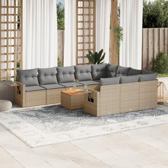 vidaXL Set De Sof&aacute;s De Jard&iacute;n 11pzas Con Cojines Rat&aacute;n Sint&eacute;tico Beige Vidaxl