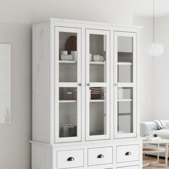 vidaXL Armario Con Puertas De Vidrio Bodo Madera Maciza Pino Blanco Vidaxl