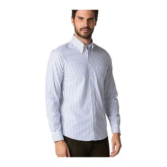 Brooks Brothers Gestreepte Slim Fit Katoenen Dress Shirt met Button-Down Kraag - Heren - Zakelijke Overhemden - Blauw - 4XL - Katoen - Overhemden