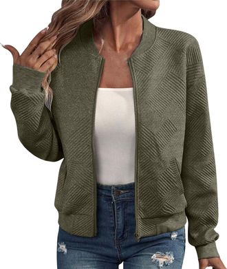 Generic Jackets for Women UK Bomber Jacket Full Zip Sweatshirt without Hood Lightweight Jackets Casual Soft Comfortable Fall Zipper Coat Long Sleeve Loose Swe