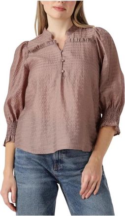 Co'Couture Frill SS Blouse voor Vrouwen - Dames - Blouses - Beige - XS - Linnen - Overhemden