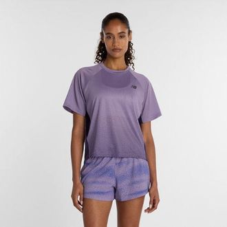 New Balance Donna Viz-Tech Run T-Shirt in Viola, Maglia di Poliestere, Taglia XS