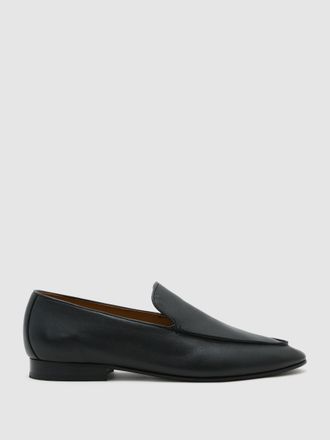 Reiss Black Leather Apron-stitch Loafers, U42