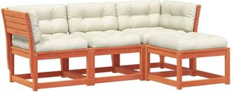 vidaXL Set muebles jardín 4 pzas con cojines madera pino marrón cera vidaXL
