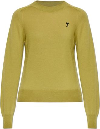 Ami Wollen Trui Met Geborduurd Logo - Dames - Ronde hals truien - Groen - L - Wol - Truien & Vesten