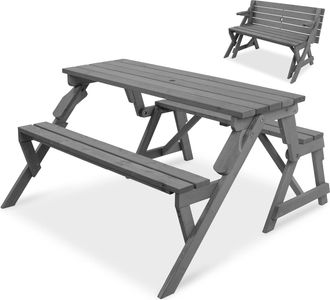 Best Choice Products 2-in-1 Outdoor Interchangeable Wooden Picnic Table/Garden Bench for w/ Umbrella Hole