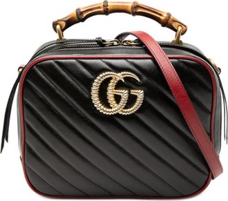 Gucci Pre-owned Gucci Small GG Marmont Matelasse Diagonal Leather Torchon Bamboo Satchel Ladies KHZQ3DPJ01IMJN7J