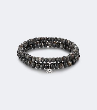 Sydney Evan Set of 2 14kt white gold beaded bracelets with diamonds and moonstones