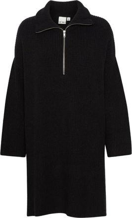 Ichi Gebreide Jurk - Dames - Kleedjes - Zwart - L - Kleedjes
