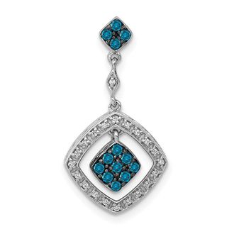 Diamond2Deal 14k White Gold 1/4 carat White and Blue Diamond Square Dangle Chain Slide