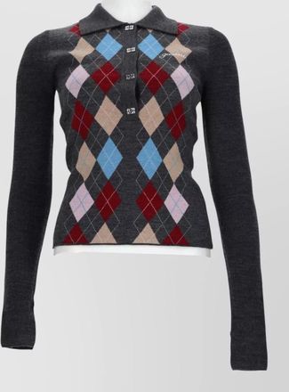 Ganni polo top argyle pattern long sleeves
