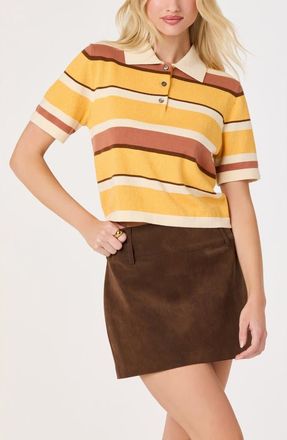 ASTR the Label Brooklyn Stripe Short Sleeve Sweater Polo in Orange Multi Stripe at Nordstrom, Size X-Small