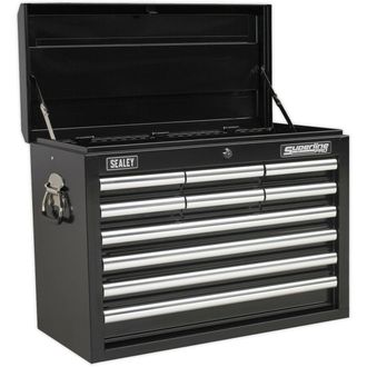 Loops 660 x 315 x 485mm BLACK 10 Drawer Topchest Tool Chest Lockable Storage Cabinet