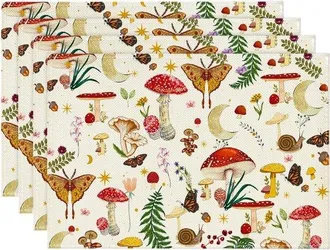 No Brand Juego De 4 Manteles Individuales Modernos De Color Beige Con Forma De Seta, De 30,5 X 45,7 Cm, Ideales Para La Decoraci&oacute;n De Fiestas, Cocinas Y Comedo