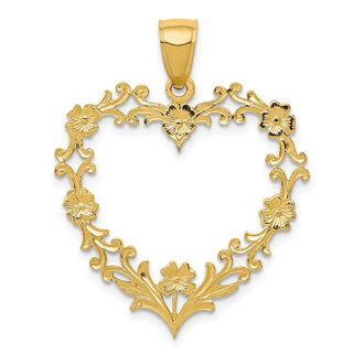 Diamond2Deal 14k Yellow Gold Polished Floral Border Heart Pendant
