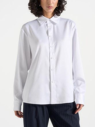 Mani&egrave;re De Voir Carter Unisex Oversized Satin Shirt in White at Nordstrom, Size Xx-Small