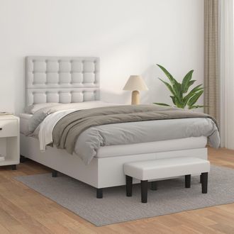 vidaXL Vidaxl - Cama Box Spring Con Colch&oacute;n Cuero Sint&eacute;tico Blanco 120x200 Cm